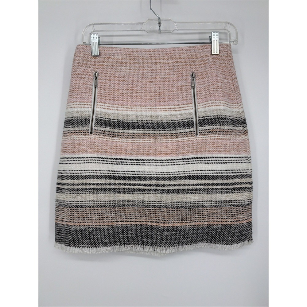 Loft Stripped Straight Cotton Blend Lined Skirt Size 2
